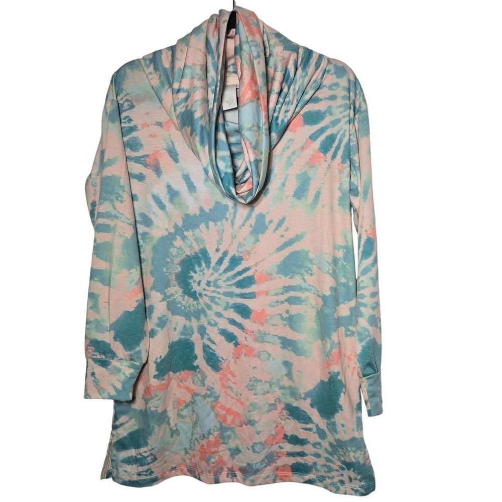 Ady P Womens Tie-Dye Cowl Neck Long Sleeve Tunic Top Small Casual Soft Fall